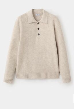 MNG by Mango Beige Oversized Pullover Collared Sweater Size Medium